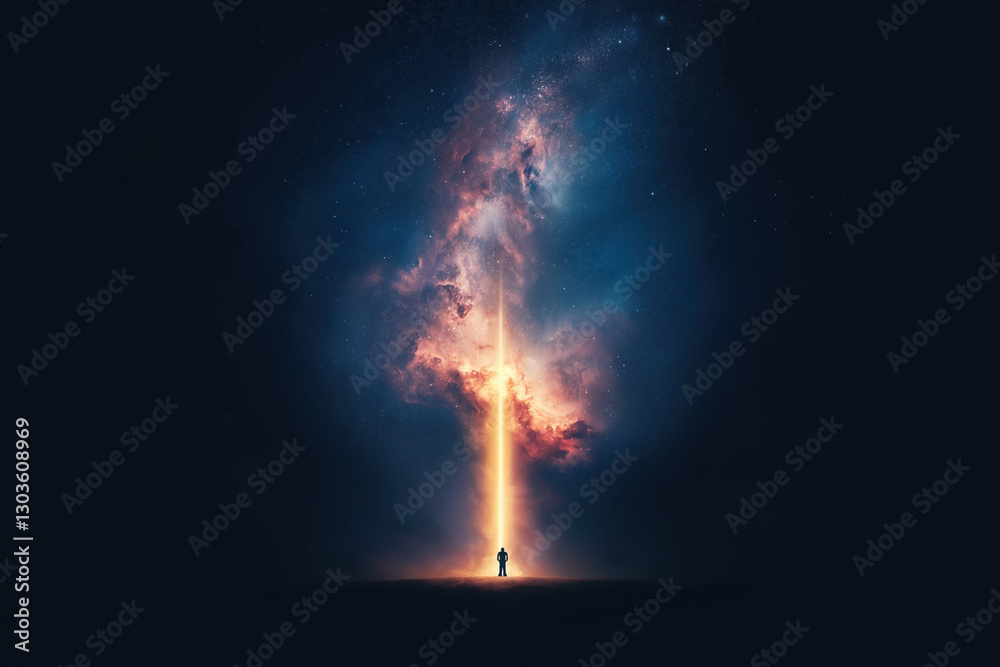 Obraz premium Silhouette of a Person Before a Cosmic Beam