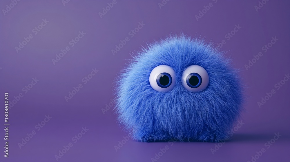 A fluffy blue creature with large eyes on a purple background. A fluffy blue creature with large eyes on a purple background.