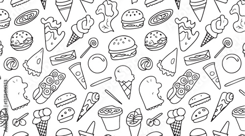 Set of Food Icon line Art Vector Drawing pattern Illustration Background.	