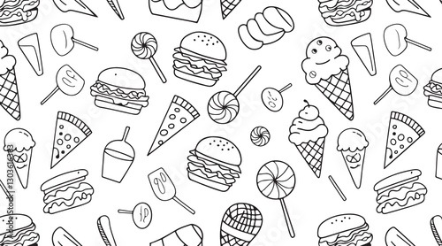 Set of Food Icon line Art Vector Drawing pattern Illustration Background.	