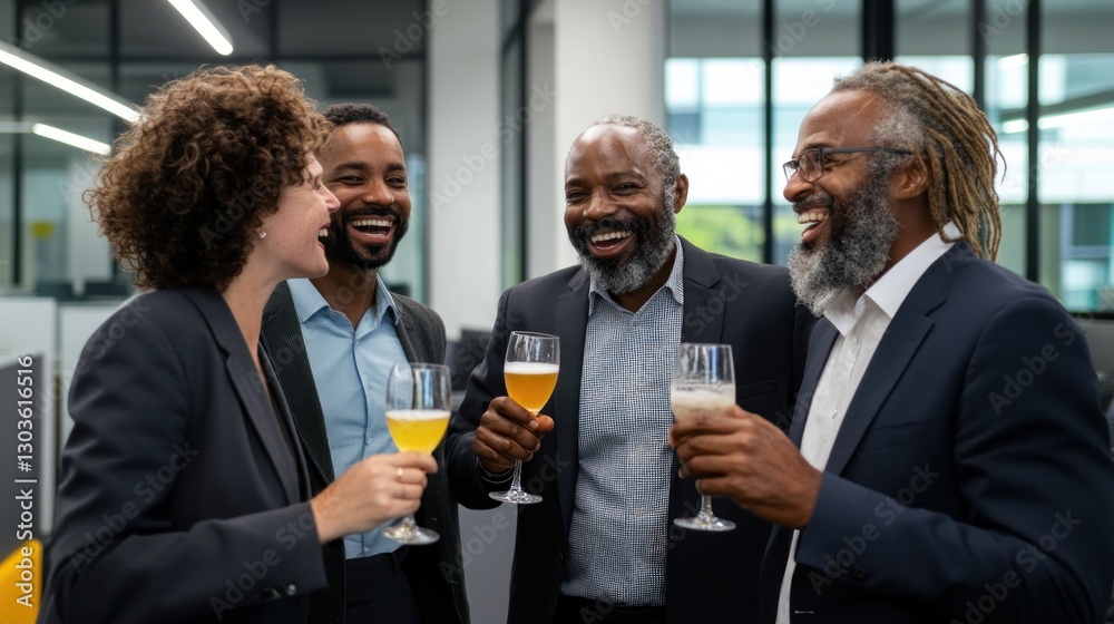 Joyful Colleagues Celebrating Success with Drinks Joyful Colleagues Celebrating Success with Drinks