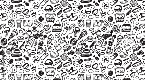 Set of Food Icon line Art Vector Drawing pattern Illustration Background.	