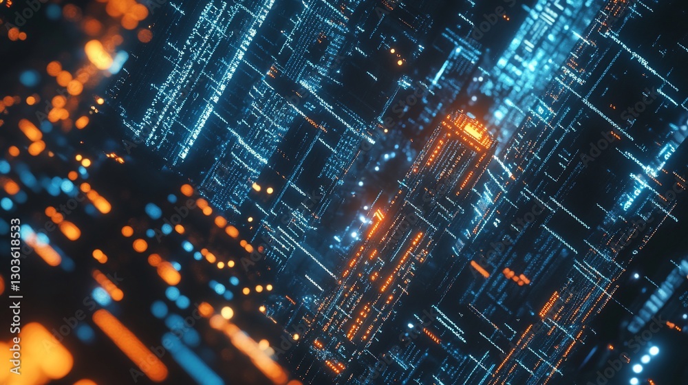 Fototapeta premium Abstract futuristic background with digital glowing lines and bokeh lights