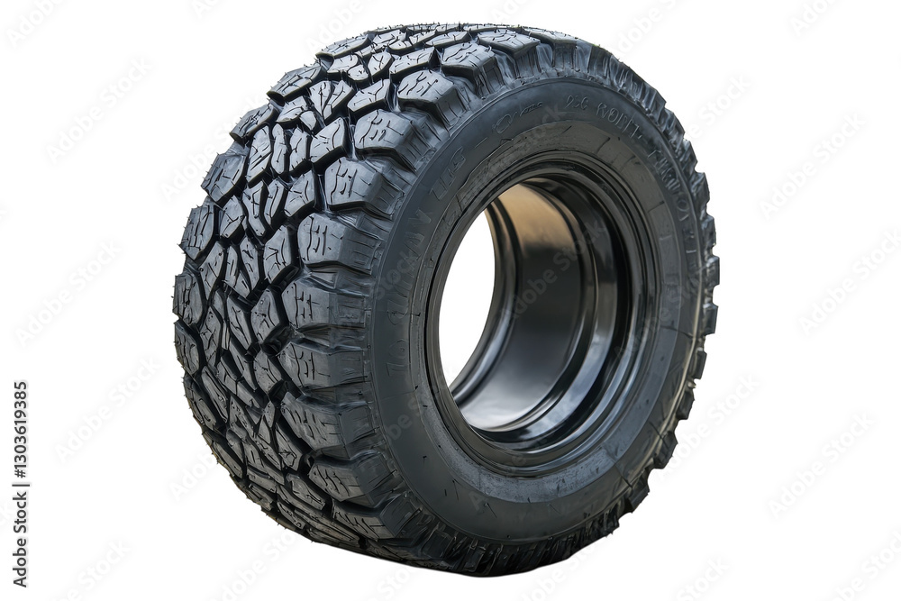 Off-road tire displayed on a white background for automotive fans and builders isolated on transparent background Off-road tire displayed on a white background for automotive fans and builders isolated on transparent background