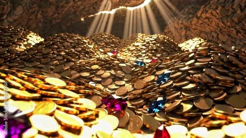 Glowing Treasure Cave Filled with Gold Bars, Diamonds, Jewels, and Gems Wealth and Fairy Tale Concept 4K Video