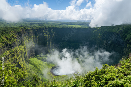 Mist rising from trou de fer canyon reunion island on sunny day
