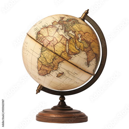 Antique globe showing historical borders isolated on transparent white background