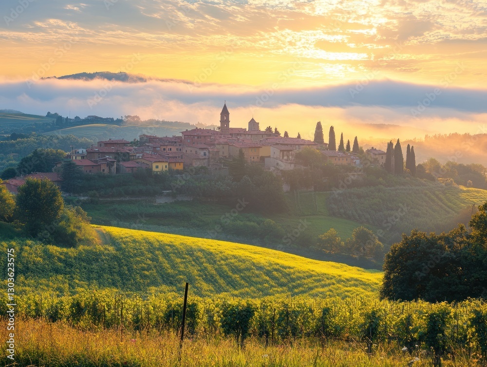 Naklejka premium Tuscan Hilltop Town at Sunrise