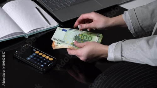 woman counting money euro