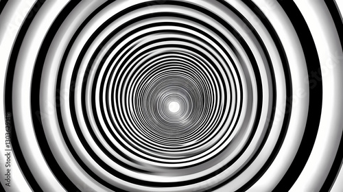 Abstract black and white concentric circles pattern background. Illusion - Waterfall. Illustration