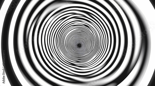 Abstract black and white concentric circles pattern background. Illusion - Waterfall. Illustration