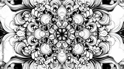 Abstract symmetrical black ink pattern kaleidoscope inkblot design illusion art illustration background. Illusion - Waterfall. Illustration