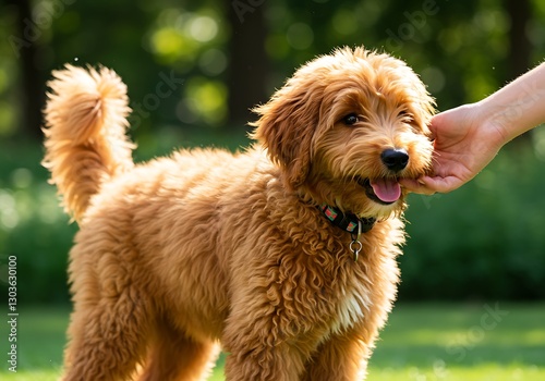 Golden Doodle Puppy: A Joyful, Sunny Portrait photo