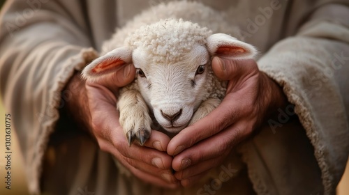 Jesus christ embracing a lamb  a symbol of care and divine protection in a serene conceptual image