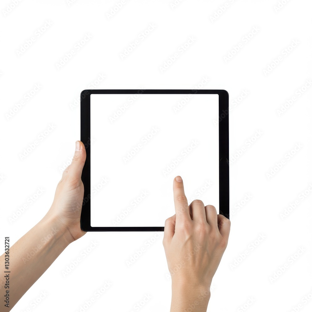 Close-up of hands holding a large tablet device with touch screen interaction for a sleek and modern representation of digital lifestyle and technology Close-up of hands holding a large tablet device with touch screen interaction for a sleek and modern representation of digital lifestyle and technology