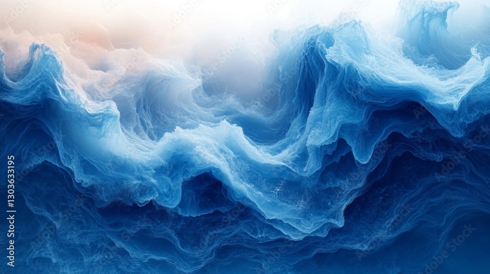 Fototapeta premium Abstract Blue Ocean Waves with Smooth Flowing Motion and Soft Lines. Generative AI