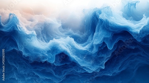 Abstract Blue Ocean Waves with Smooth Flowing Motion and Soft Lines. Generative AI photo