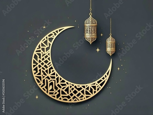 Generative AI image of Islamic design with Ramadan theme with spiritual nuance and Islamic aesthetics reflecting the peaceful and blessed atmosphere of Ramadan.