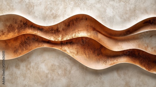 Abstract decorative wall art featuring three flowing metallic layers