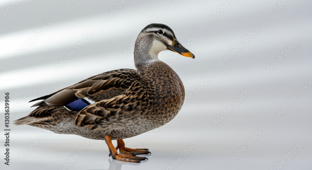 Detailed side profile of a mallard duck against light background Detailed side profile of a mallard duck against light background