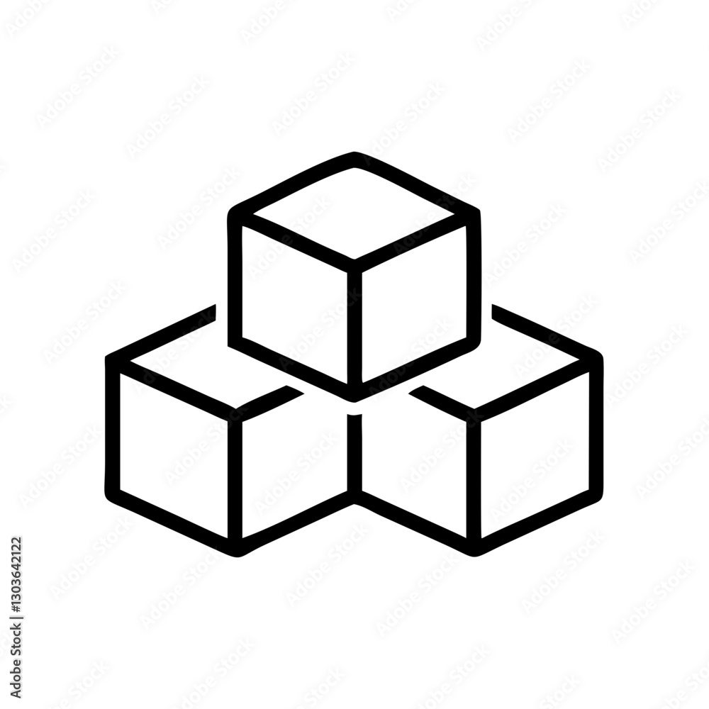 Stacked Cubes Line Icon for Logistics, Warehousing, and 3D Design Applications Stacked Cubes Line Icon for Logistics, Warehousing, and 3D Design Applications