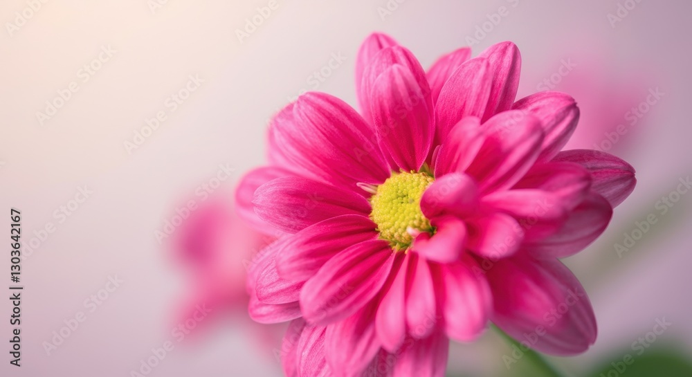 Close-up of vibrant pink daisy with yellow center on soft background Close-up of vibrant pink daisy with yellow center on soft background