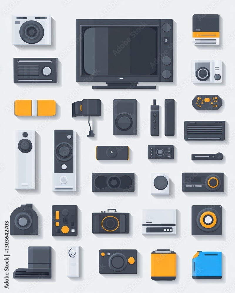 Retro electronics collection, flat design Retro electronics collection, flat design