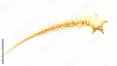 A golden shooting star with a sparkling trail against a white transparent background. Wonderment - Forest. Illustration