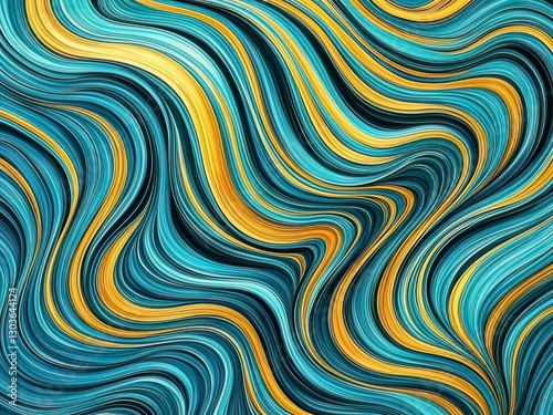 Abstract digital artwork featuring colorful, flowing waveforms in shades of blue, pink, orange.  AI Data stream.