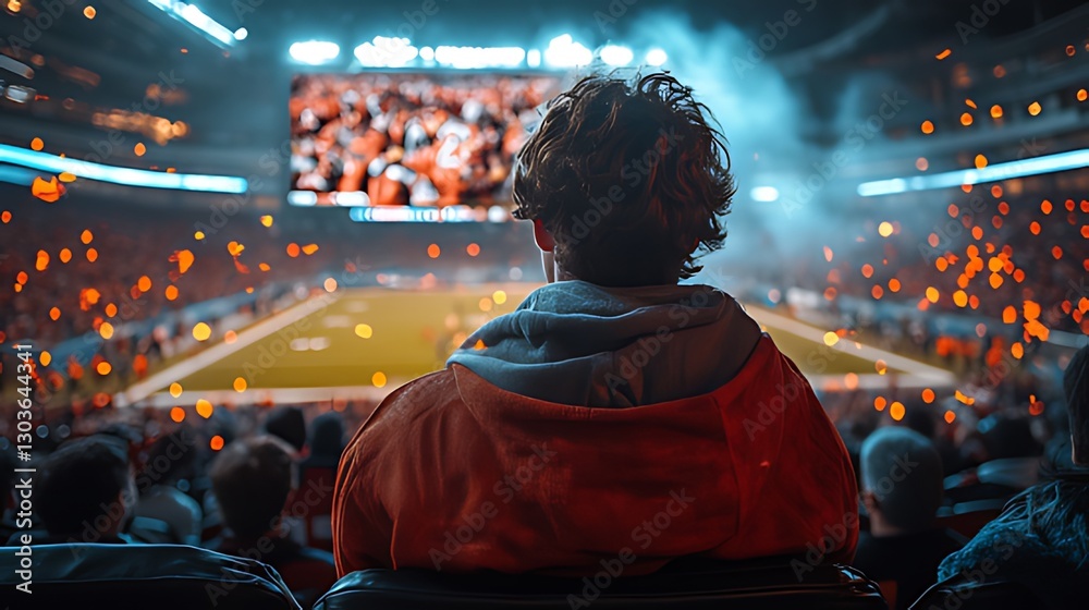 Stadium Fan Watching Game, Celebration, Lights Stadium Fan Watching Game, Celebration, Lights