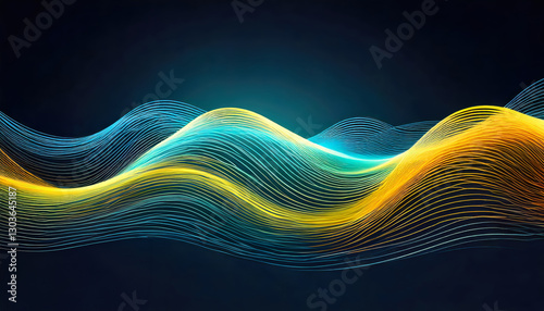 A futuristic background of glowing light blue and green lines, data particles flowing in the air. Streaming data. Data Flow.