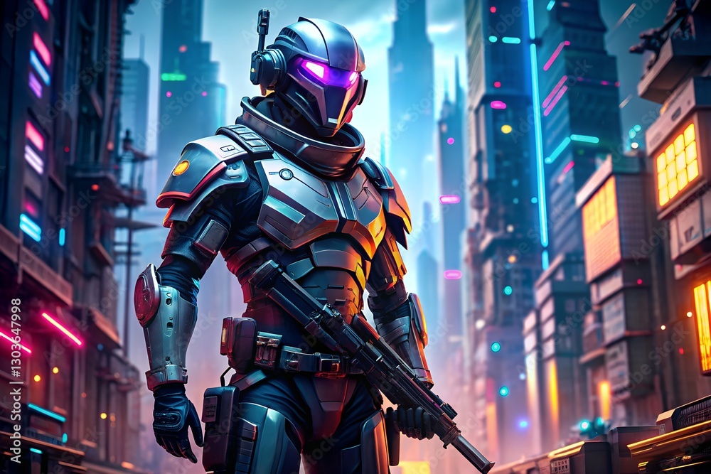 AI-Powered 5th Generation Gaming Character in Futuristic Cyberpunk Armor AI-Powered 5th Generation Gaming Character in Futuristic Cyberpunk Armor