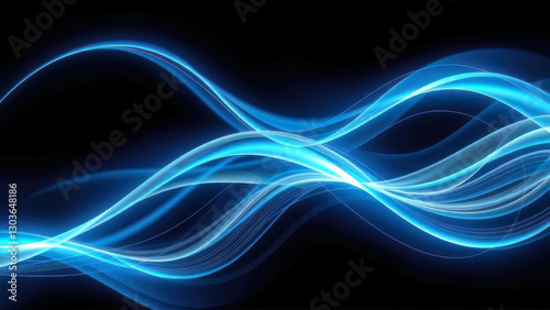 A futuristic background of glowing light blue and green lines, data particles flowing in the air. Streaming data. Data Flow.