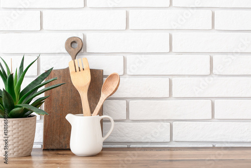 Kitchen countertop with woo...