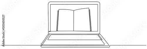 Wallpaper Mural Continuous line drawing of laptop with open book. Online education concept. Vector illustration isolated on white. Torontodigital.ca