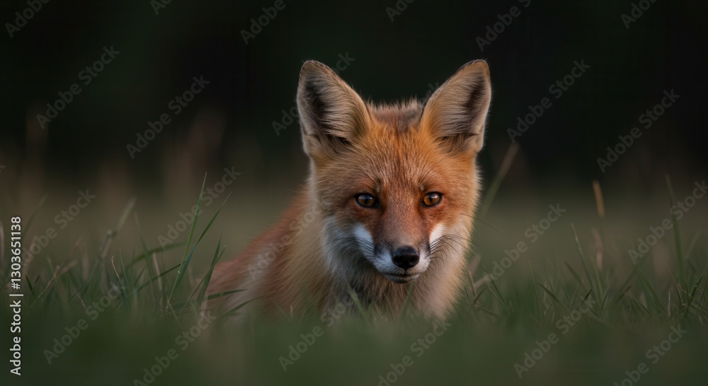 Fototapeta premium Alert Red Fox Portrait in Grassy Field Wildlife Photography