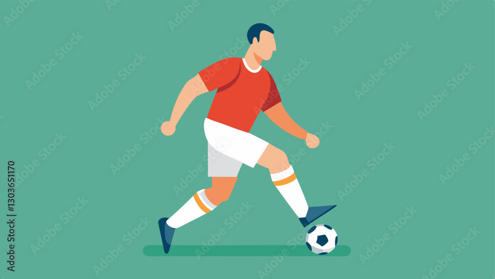 Fototapeta premium Soccer A soccer player with a highperformance foot prosthetic dribbling a ball on the field showcasing agility and skill during play.