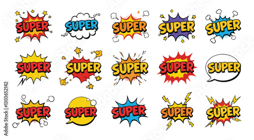 Boom Style Super Icon Set Vector Art.