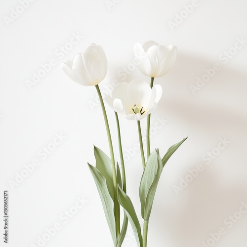 Elegant white tulips arranged gracefully on a light background during springtime