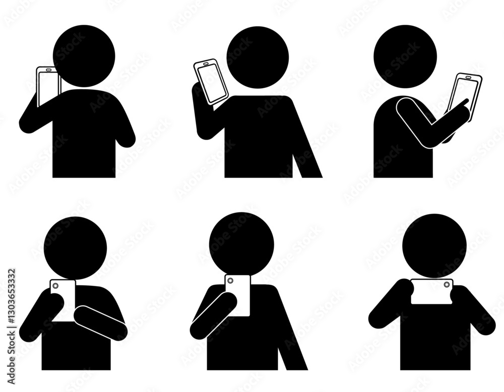 スマホを使う人たちのピクトグラムセット