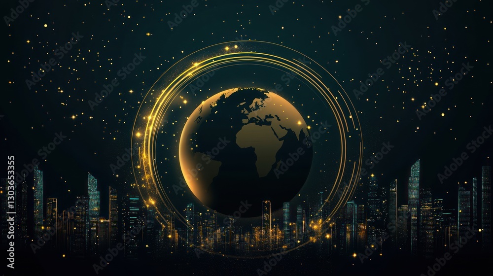 Fototapeta premium Earth graphic over cityscape