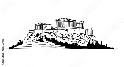 acropolis of athens vector illustration, hand drawn sketch