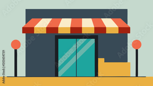 Storefront Entry An illustration of a retail store with wide automatic glass doors inviting entrance ramp and a colorful awning for shade showcasing an accessible layout.