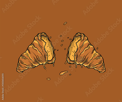  croissant bread broke vector illustration