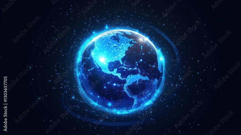 Obraz premium Abstract glowing Earth, network design, digital world, stock photo