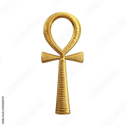 Egyptian ankh symbol in gold isolated on transparent white background