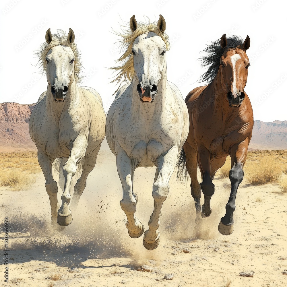 The illustration is a detailed, isolated watercolor element of Wild Horses clipart The illustration is a detailed, isolated watercolor element of Wild Horses clipart