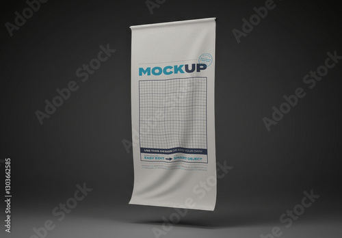 Floating Waving Vertical Canvas Sign Mockup