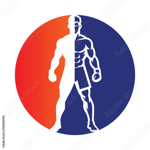 Illustration of a Fighter Silhouette in a Circular Icon Design