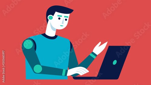 Tech Savvy An individual types on a laptop using a bionic hand that features advanced touch technology seamlessly navigating the keyboard with ease.